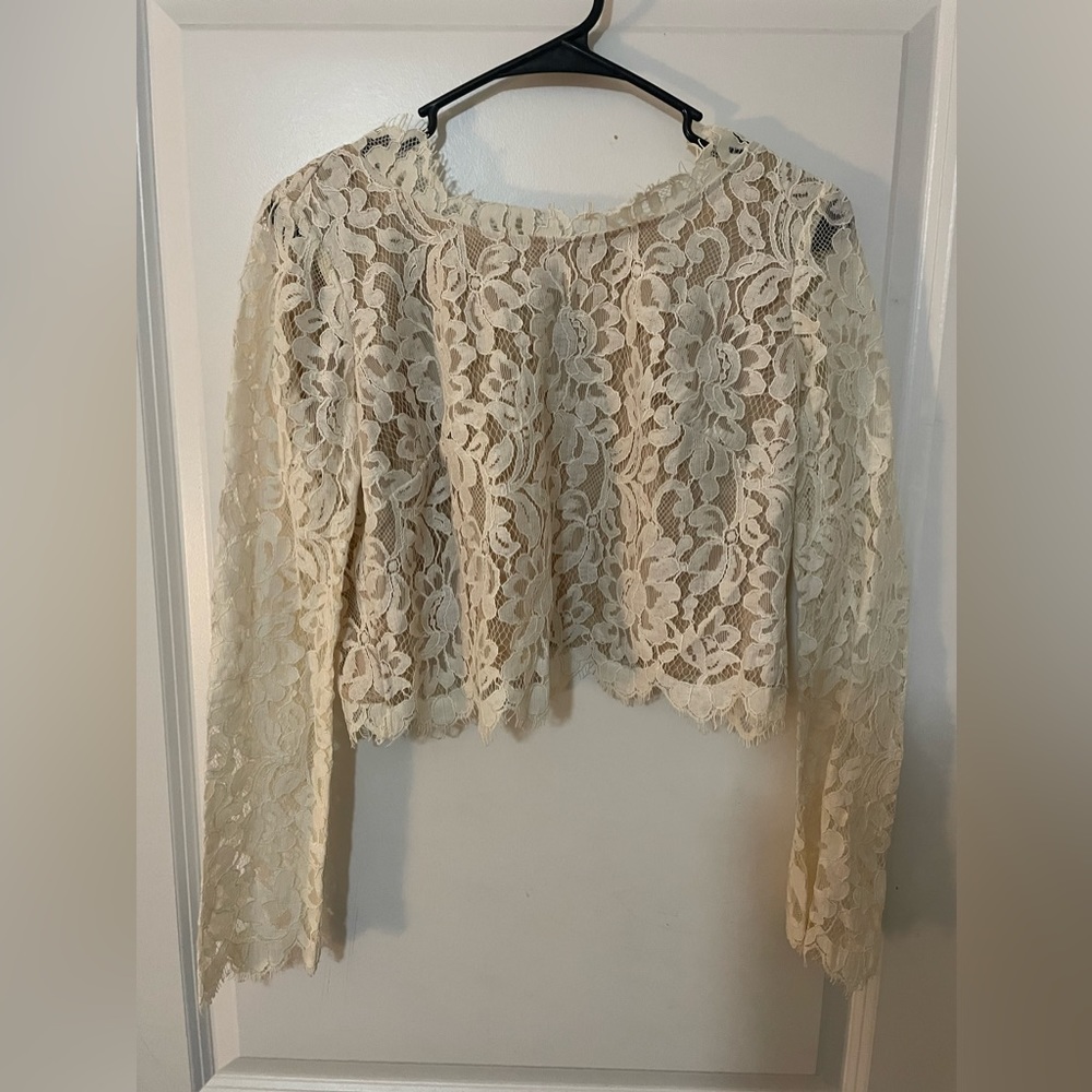 This is a beautiful lace top with the back cut out off it. Nice for a night out.